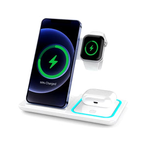 3-in-1 Wireless Charging Station for iPhone, Apple Watch & AirPods – Fast USB-C Charger Stand for Multiple Devices (iPhone 15/14/13, Apple Watch Series 9/8/7, AirPods Pro)