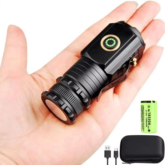 Ultra-Bright Mini LED Flashlight – Rechargeable, Waterproof, Aluminum Pocket Torch with Magnetic Base for Camping, Hiking & Emergency Use