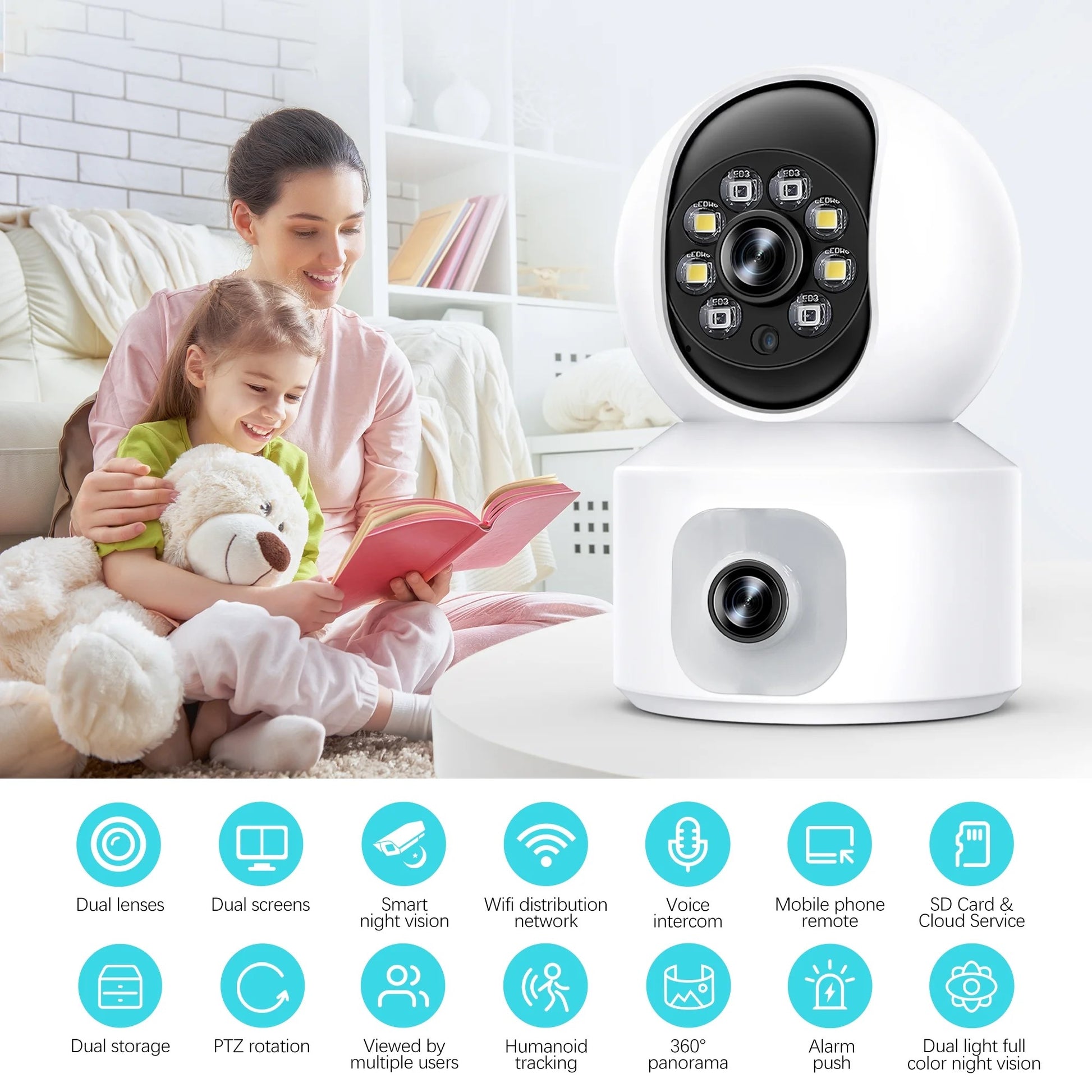 3K 5MP WiFi Baby Monitor - HD Video Camera with Night Vision, App Control, Video Recording, Motion Tracking, and 2-Way Audio