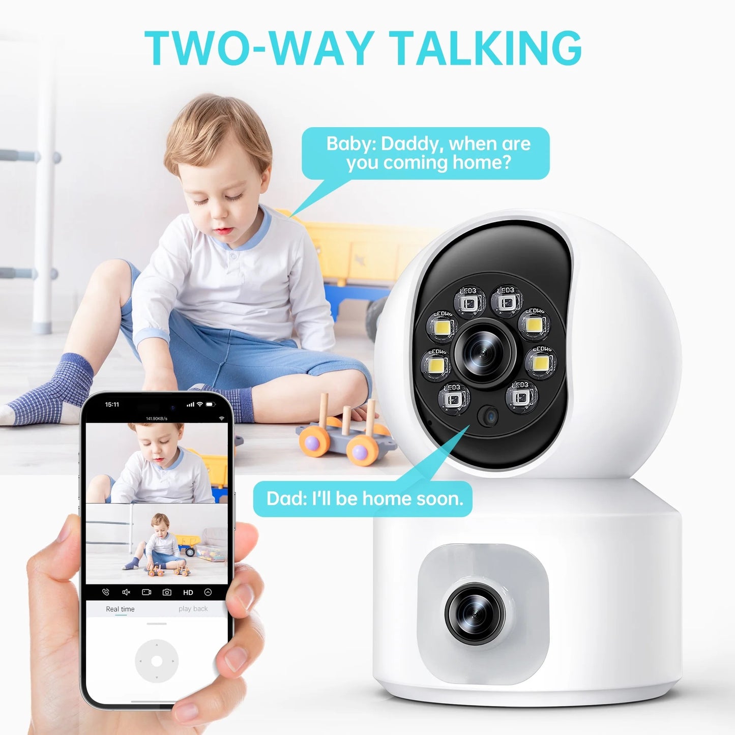 3K 5MP WiFi Baby Monitor - HD Video Camera with Night Vision, App Control, Video Recording, Motion Tracking, and 2-Way Audio