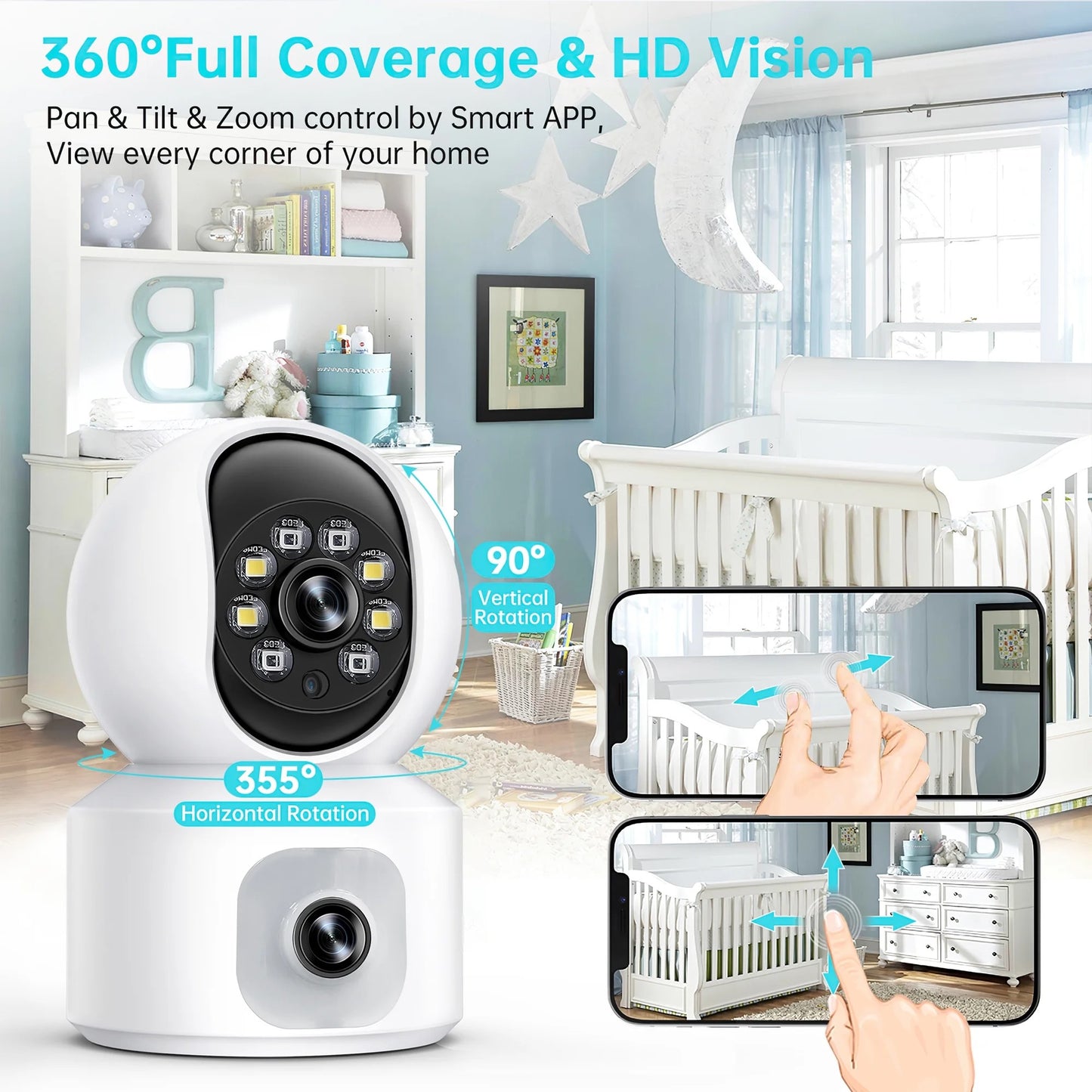 3K 5MP WiFi Baby Monitor - HD Video Camera with Night Vision, App Control, Video Recording, Motion Tracking, and 2-Way Audio