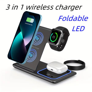 3-in-1 Wireless Charging Station for iPhone, Apple Watch & AirPods – Fast USB-C Charger Stand for Multiple Devices (iPhone 15/14/13, Apple Watch Series 9/8/7, AirPods Pro)