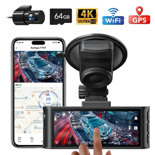 REDTIGER 4K Dual Dash Cam: Front & Rear Cameras, WiFi, GPS, and Easy Installation