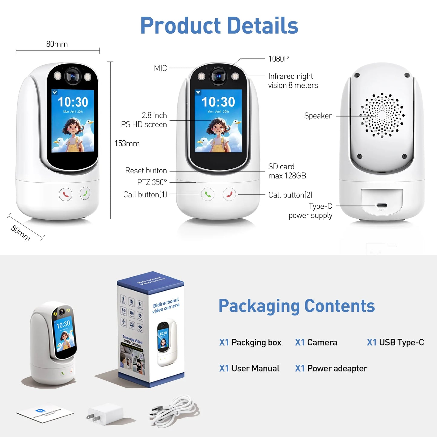 Baby Monitor: Dual Cameras, 2K HD for Home Security/Baby Monitor/Pet Camera and Two Way Video Call, 1080P HD