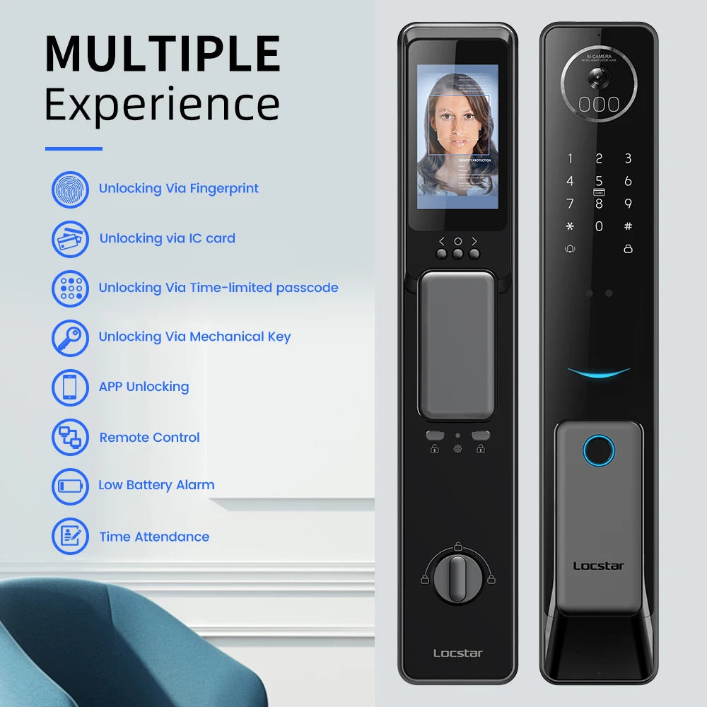 3D Face Recognition Biometric Fingerprint Smart Door Lock With Camera For Front Door - Smart Home