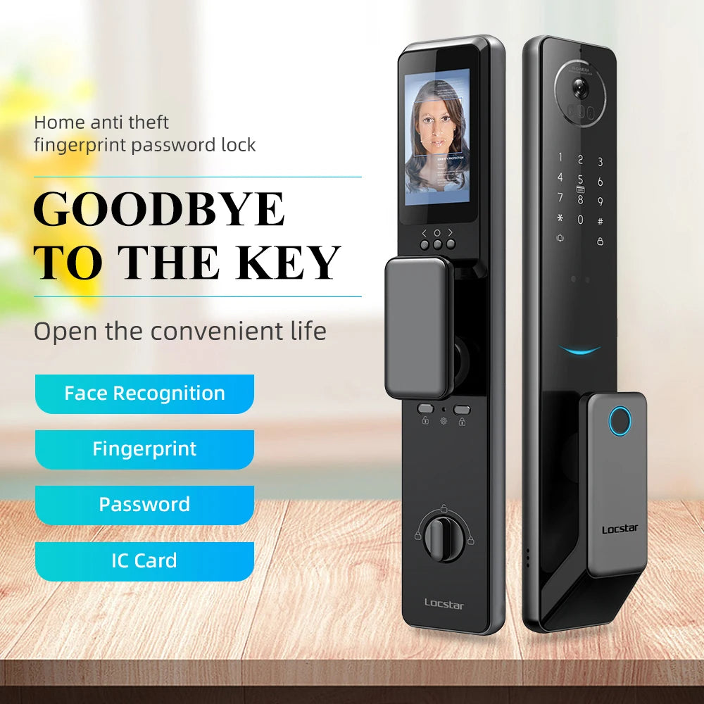 3D Face Recognition Biometric Fingerprint Smart Door Lock With Camera For Front Door - Smart Home