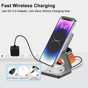 3-in-1 Foldable Magnetic Wireless Charger for iPhone 15/14/13/12 Pro Max & Apple Watch 8/9