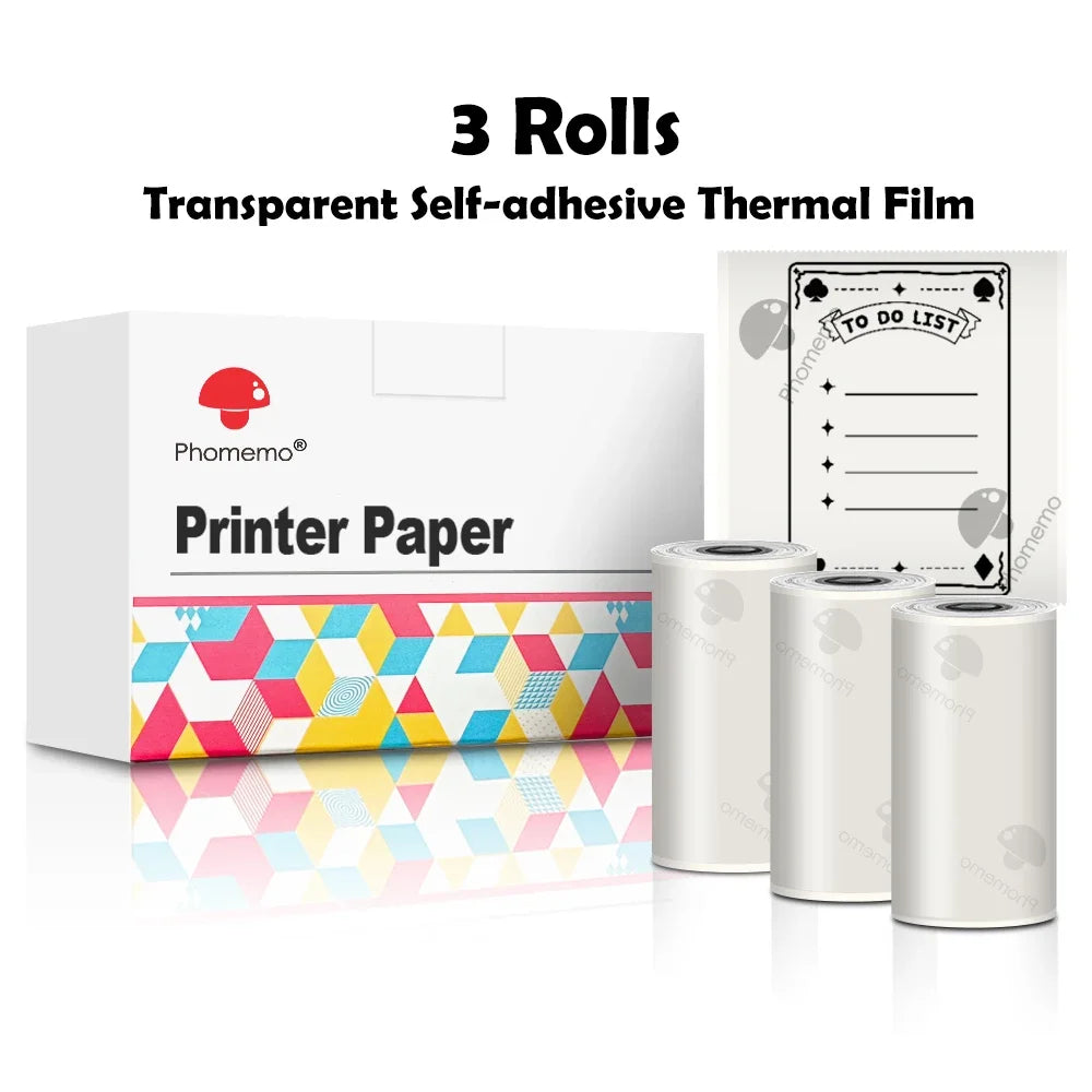 3 Rolls Self-Adhesive Transparent Thermal Paper for T02 - Ideal for DIY Labels, Photos, Texts, and Study Notes