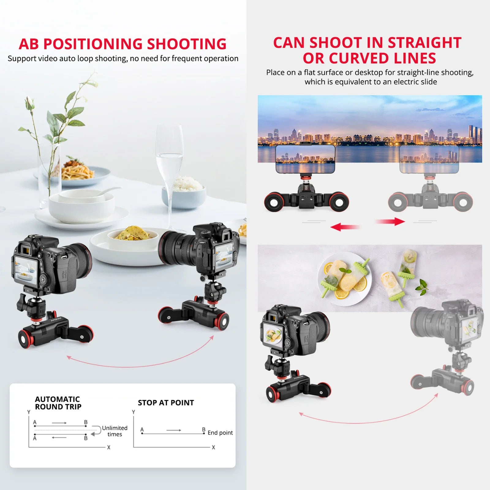 Andoer L5i Pro Motorized 3-Wheel Wireless Camera Slider Dolly – APP-Controlled for DSLR, ILDC Cameras, and Camcorders