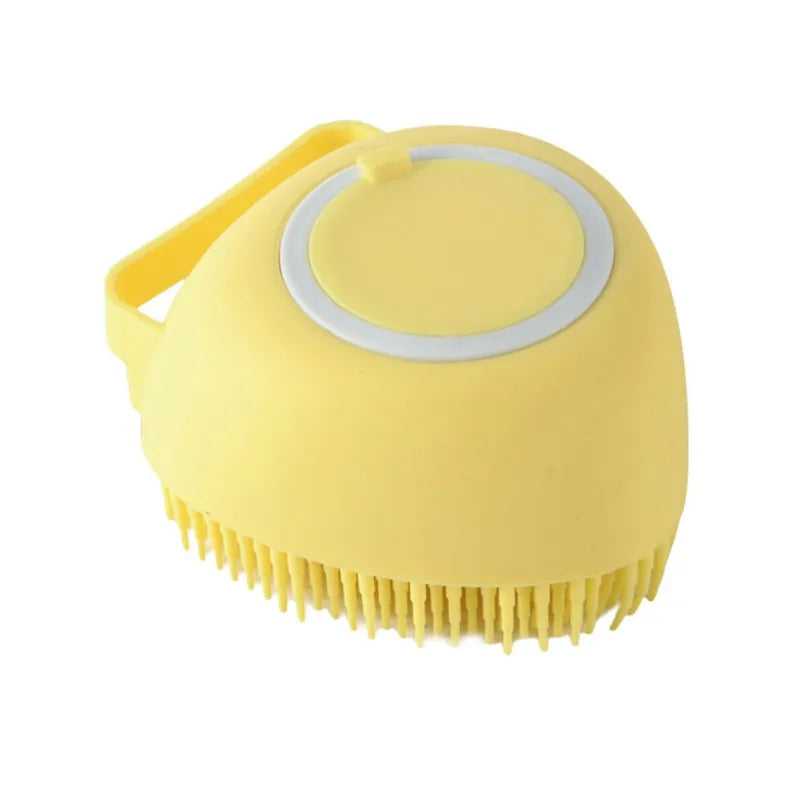 Pet Grooming Bath Massage Brush with Soap and Shampoo Dispenser Soft Silicone Bristle for Long Short Haired Dogs Cats Shower