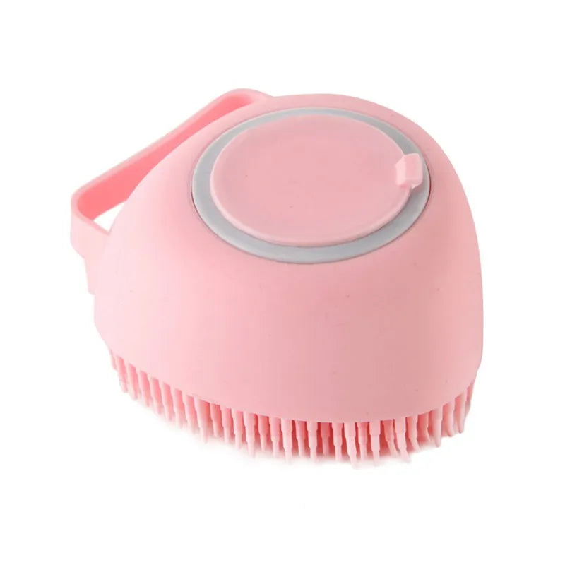 Pet Grooming Bath Massage Brush with Soap and Shampoo Dispenser Soft Silicone Bristle for Long Short Haired Dogs Cats Shower