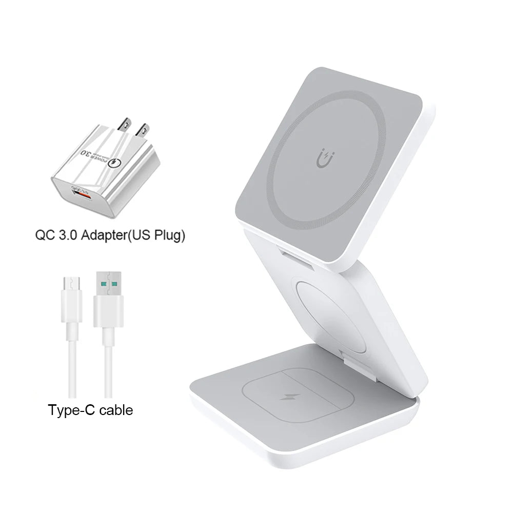 3-in-1 Foldable Magnetic Wireless Charger for iPhone 15/14/13/12 Pro Max & Apple Watch 8/9