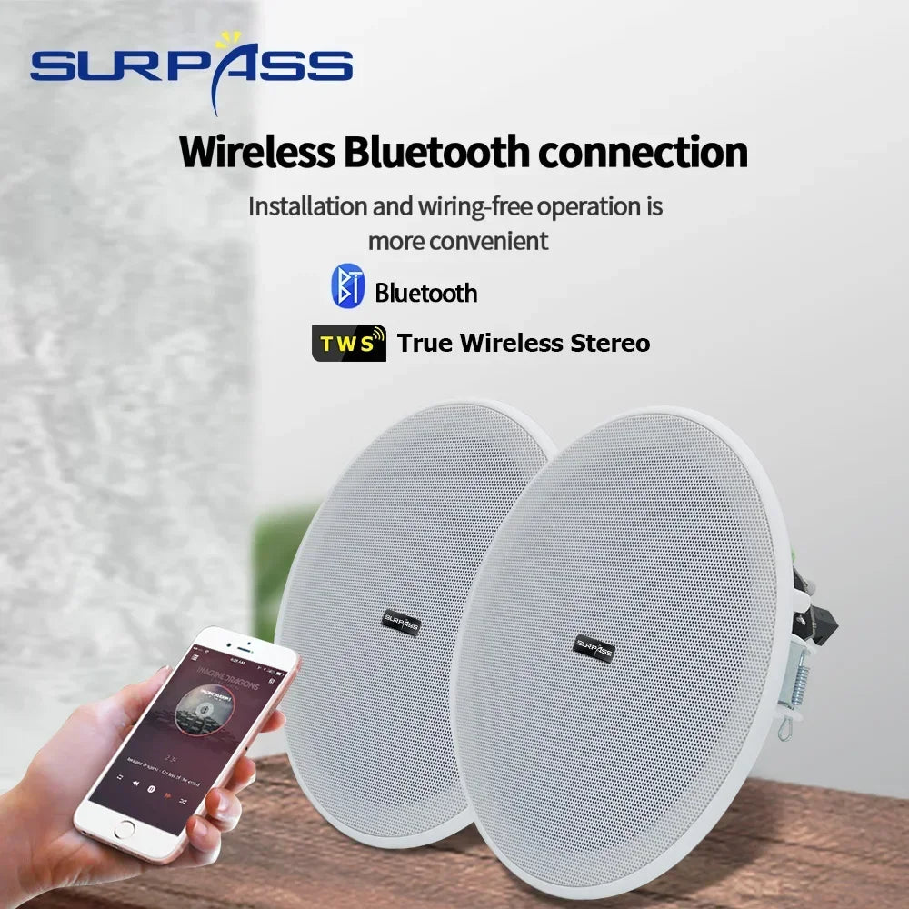 6-Inch SURPASS Audio Bluetooth Speakers - Indoor Speakers for: Home Theater, Hotel, Store, Bathroom.