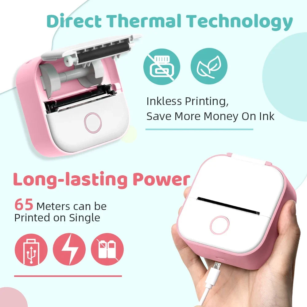 Mini Thermal Printer T02 - Portable Bluetooth Pocket Printer for Stickers, Photos, and Notes