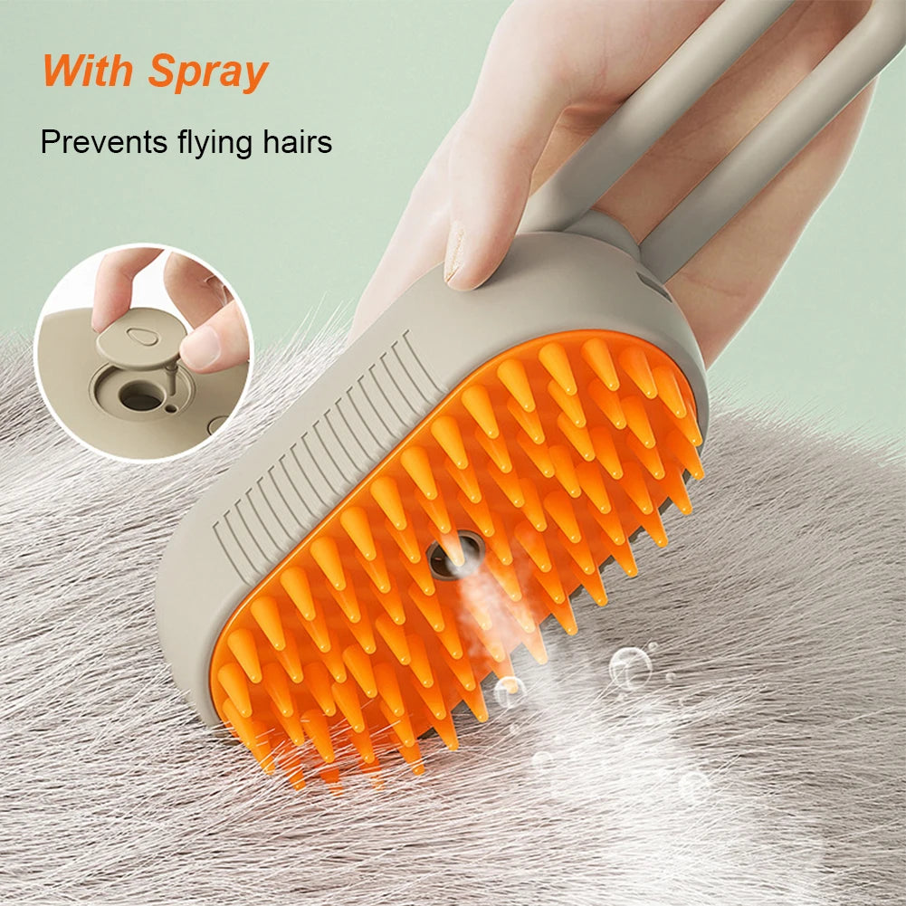 3-in-1 Electric Pet Steam Brush – Cleaning, Grooming, and Massage Comb for Cats and Dogs with Retractable Handle & Hair Removal Feature