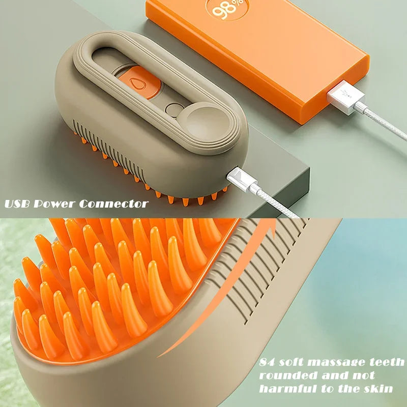 3-in-1 Electric Pet Steam Brush – Cleaning, Grooming, and Massage Comb for Cats and Dogs with Retractable Handle & Hair Removal Feature