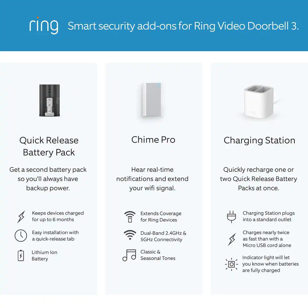 Video Doorbell 3 – Smart Wireless Camera with Dual-Band WiFi, Quick-Release Battery, 2-Way Talk, and Night Vision