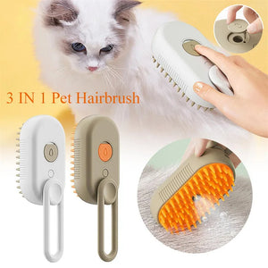 3-in-1 Electric Pet Steam Brush – Cleaning, Grooming, and Massage Comb for Cats and Dogs with Retractable Handle & Hair Removal Feature