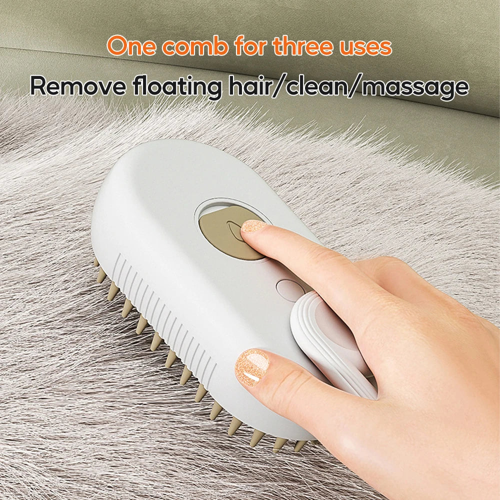 3-in-1 Electric Pet Steam Brush – Cleaning, Grooming, and Massage Comb for Cats and Dogs with Retractable Handle & Hair Removal Feature